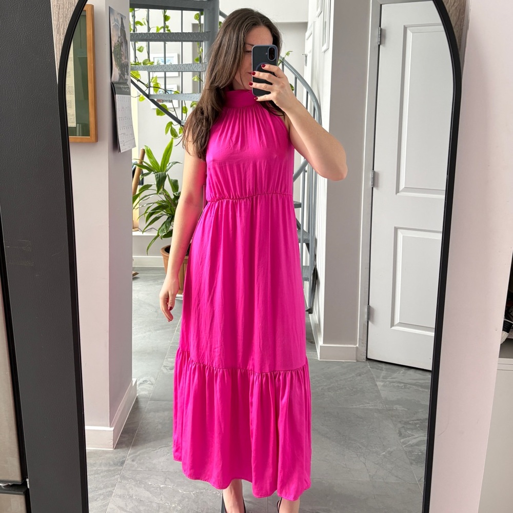 Worthington Halter Top Vibrant Pink Maxi Dress